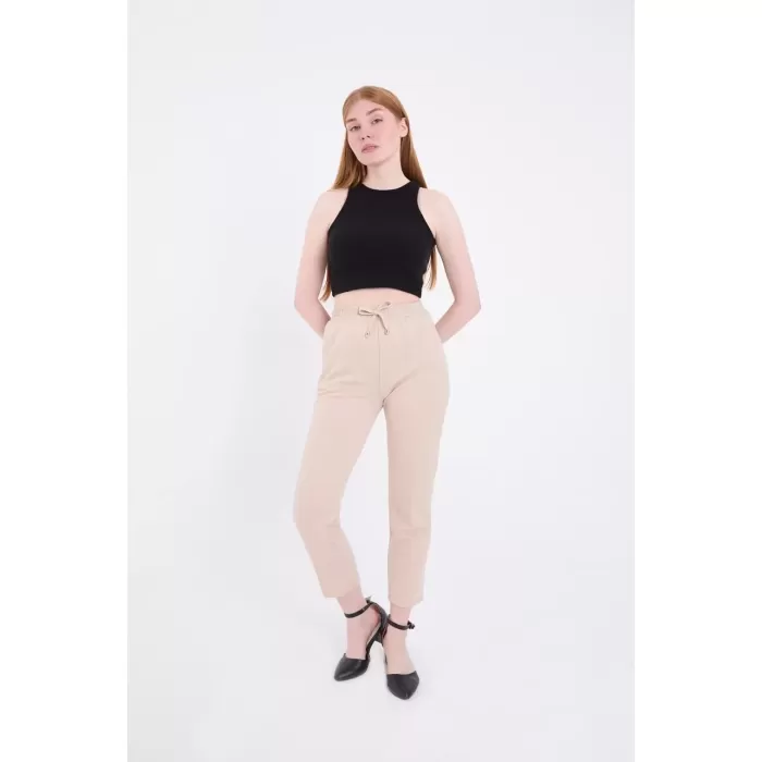 Kadın Tam Kalıp Basic Eşofman Pantolon - Bej