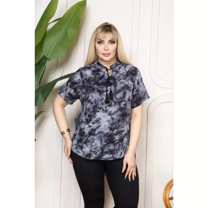 Bebe yaka püskül Detaylı Bluz- Desenli