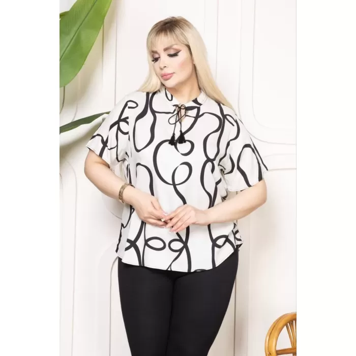Bebe yaka püskül Detaylı Bluz - Desenli
