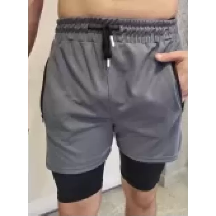 İç Cepli Sporcu Alt Taytlı Şort - Gri