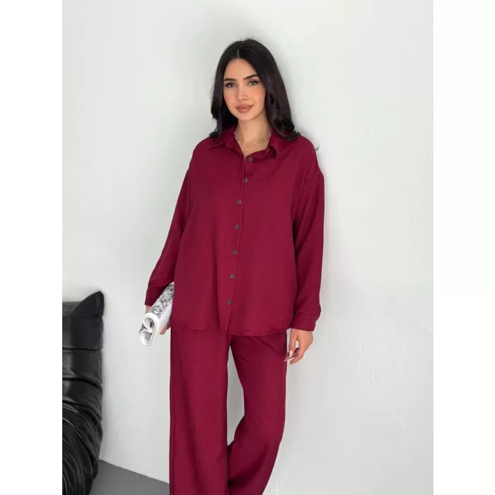 Gömlek Pantolon ikili Takım - Bordo