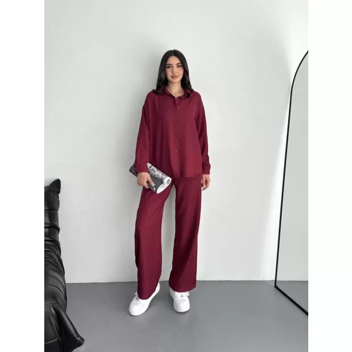 Gömlek Pantolon ikili Takım - Bordo