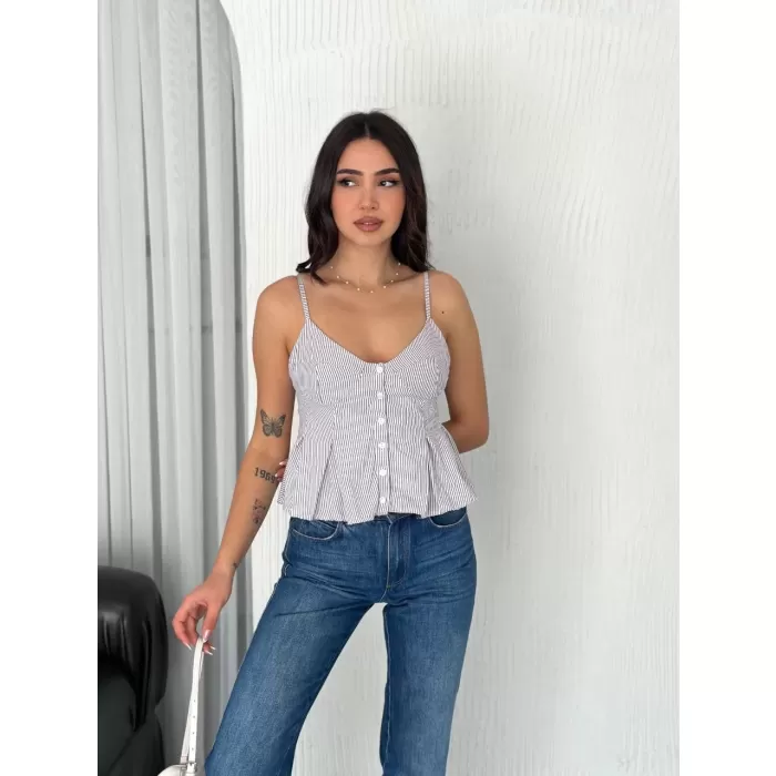 Askılı Dekolte deraylı crop - Beyaz