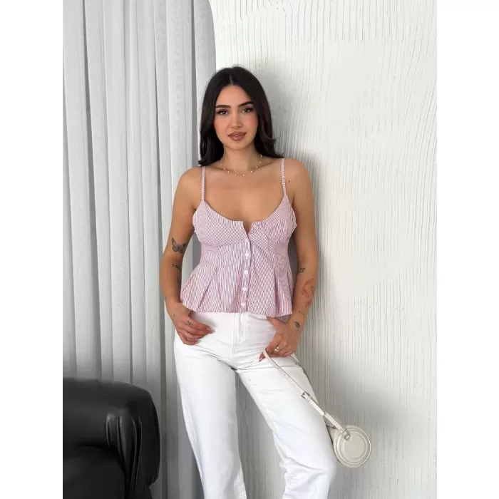 Askılı Dekolte deraylı crop - Kırmızı