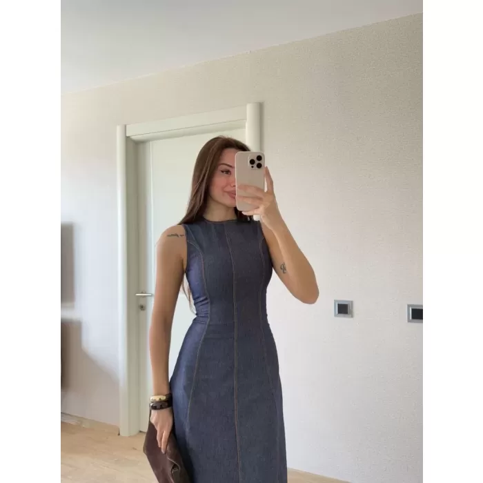 Jeans Kot Uzun Elbise - Lacivert