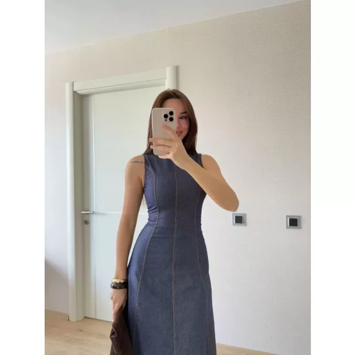 Jeans Kot Uzun Elbise - Lacivert