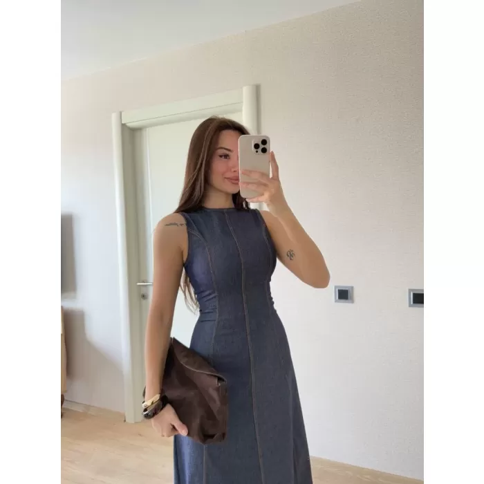 Jeans Kot Uzun Elbise - Lacivert