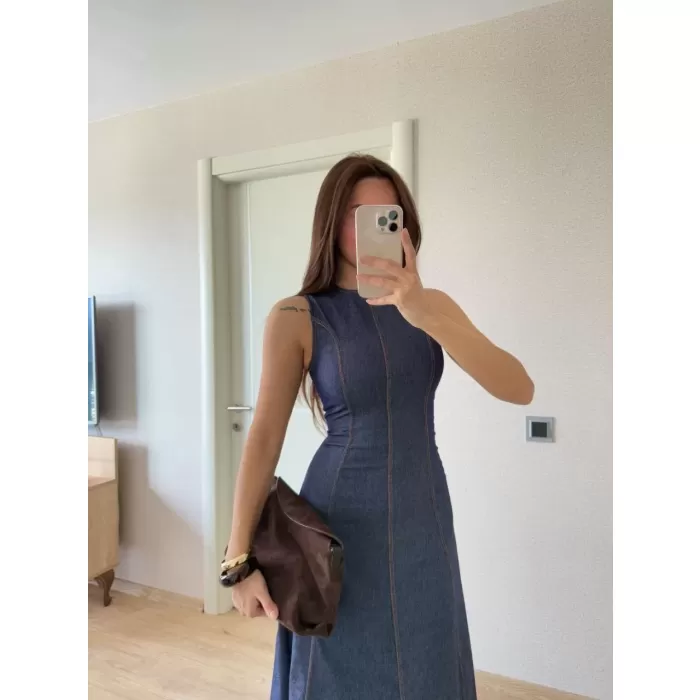 Jeans Kot Uzun Elbise - Lacivert