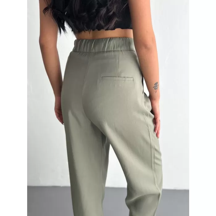 Kadın Yüksel Bel Rahat Paça Pantalon - Su Yeşili