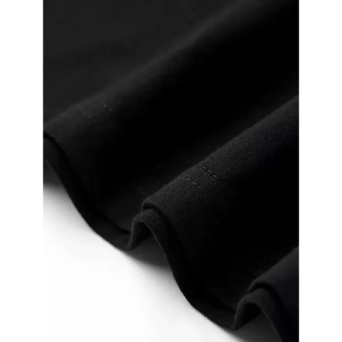 Rahat Bisiklet Yaka Tişört, Yaratıcı Karikatür Baskı - Yumuşak Polyester, Her Mevsim Giyilebilir- Siyah