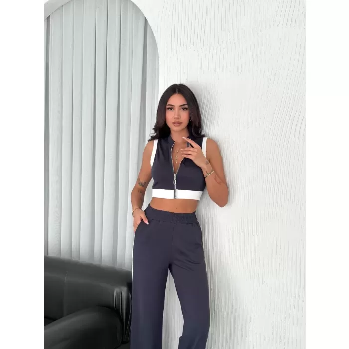 Osy Modal Yumuşak Dokulu Kumaş Tam Fermuarlı Crop Pantalon İkili Takım - Antrasit