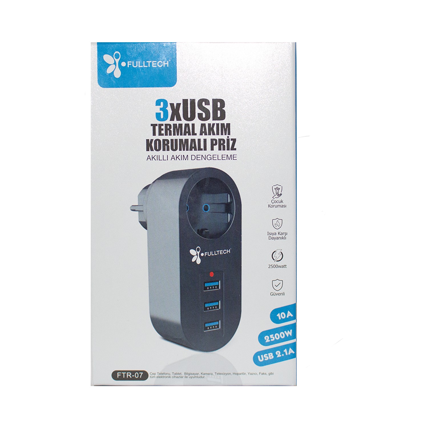 Akım Korumalı Tekli Priz - Akıllı Akım Dengeleme - 3Xusb - Isıya Karşı Dayanıklı (4172)