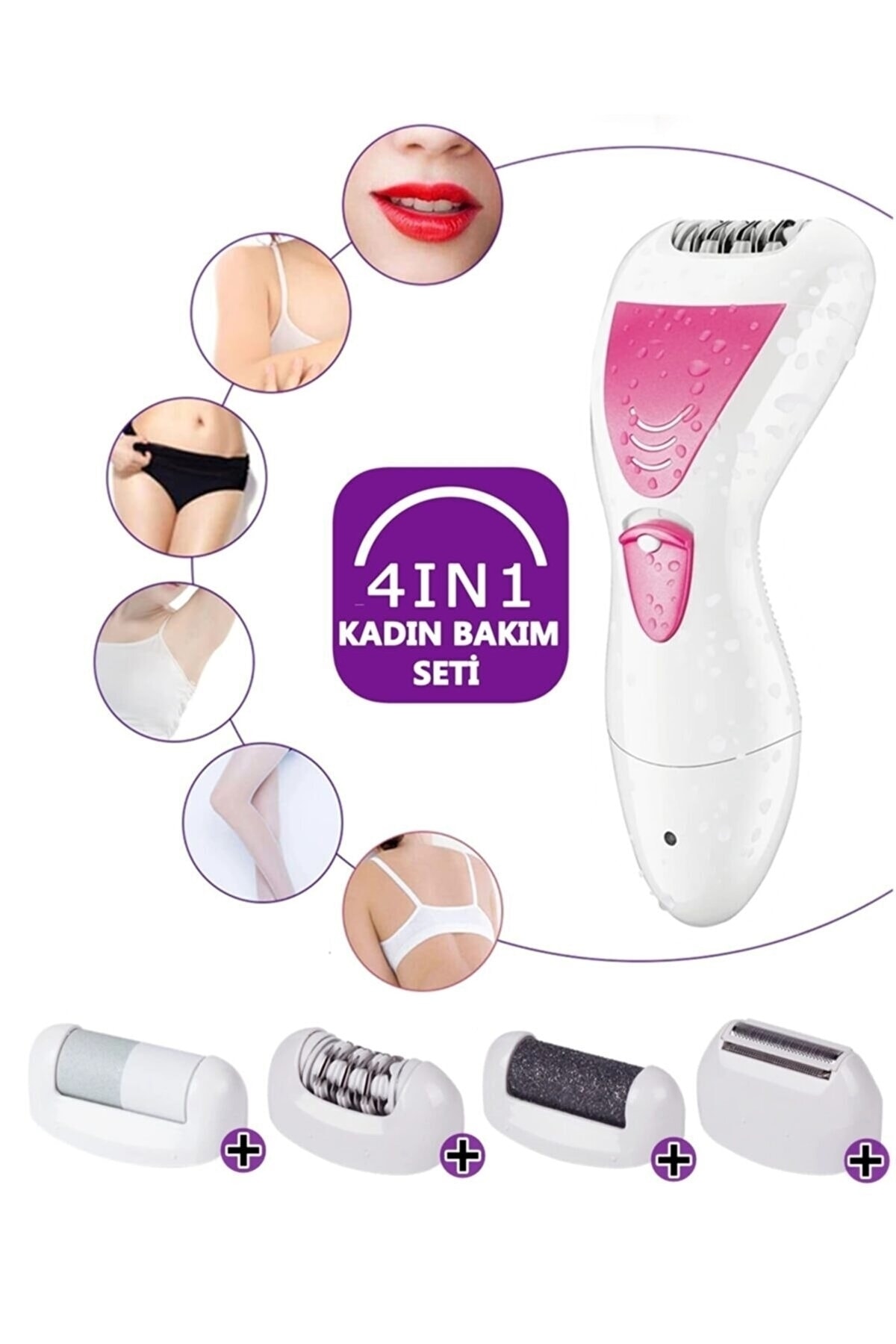 4 In 1 Su Geçirmez Epilasyon Aleti Epilatör Cihazı Tüy Alma Makinesi Topuk Törpüsü (4172) 4 In 1 Su Geçirmez Epilasyon Aleti Epilatör Cihazı Tüy Alma Makinesi Topuk Törpüsü (4172)