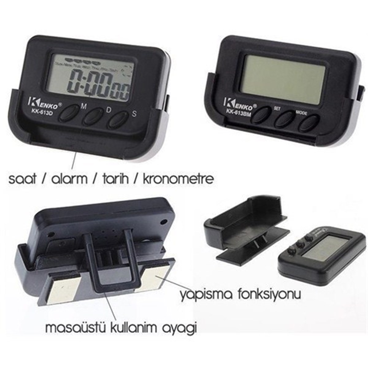 Ev Ve Araç Tipi Dijital Saat Kronometreli Alarmlı Pilli Saat (4172)