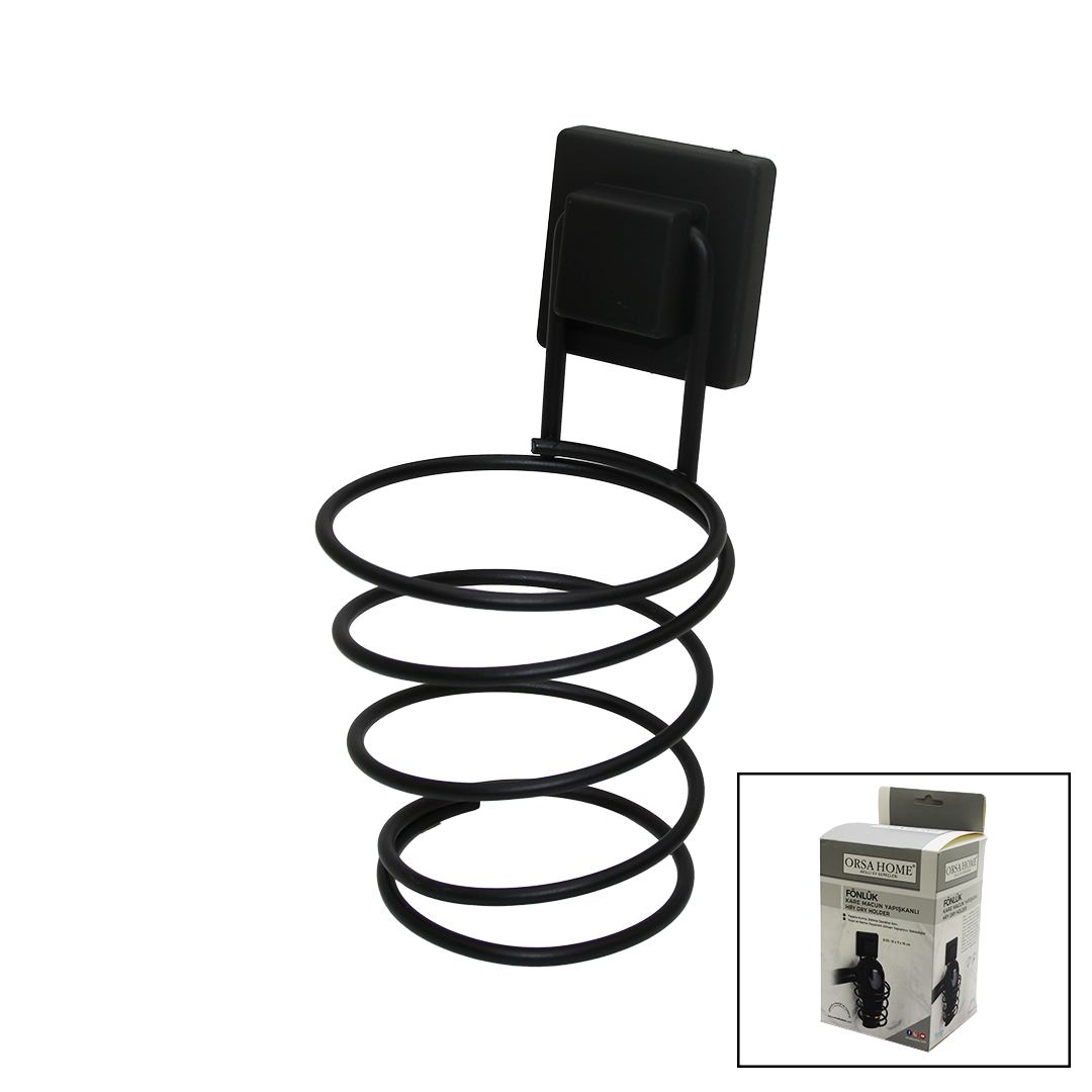 Si̇yah - Metal Fönlük Fön Maki̇ne Askisi Kare Macun Yapişkanli10X11X15Cm