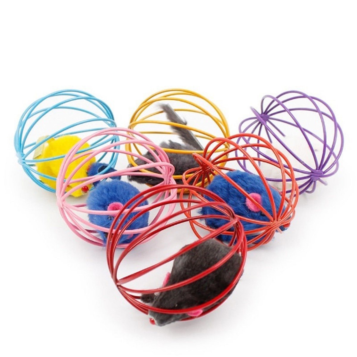 Renkli Metal Kafesli Peluş Fareli Kedi Köpek Oyuncağı Oyun Topu 6 Cm (4172) Renkli Metal Kafesli Peluş Fareli Kedi Köpek Oyuncağı Oyun Topu 6 Cm (4172)