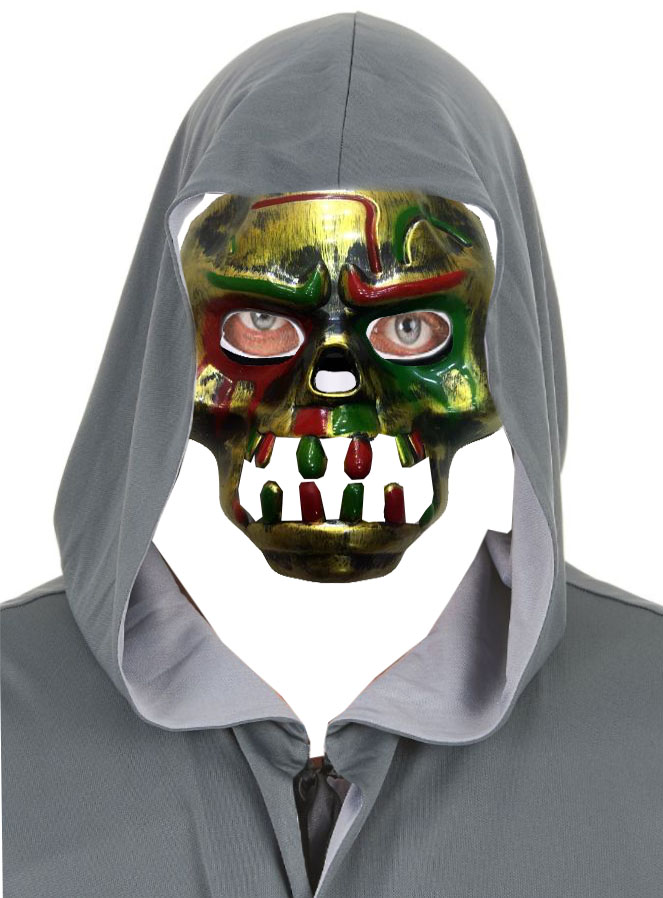 Kırmızı Kanlı Dişli Dracula Kafatası Maskesi Altın Renk (4172)