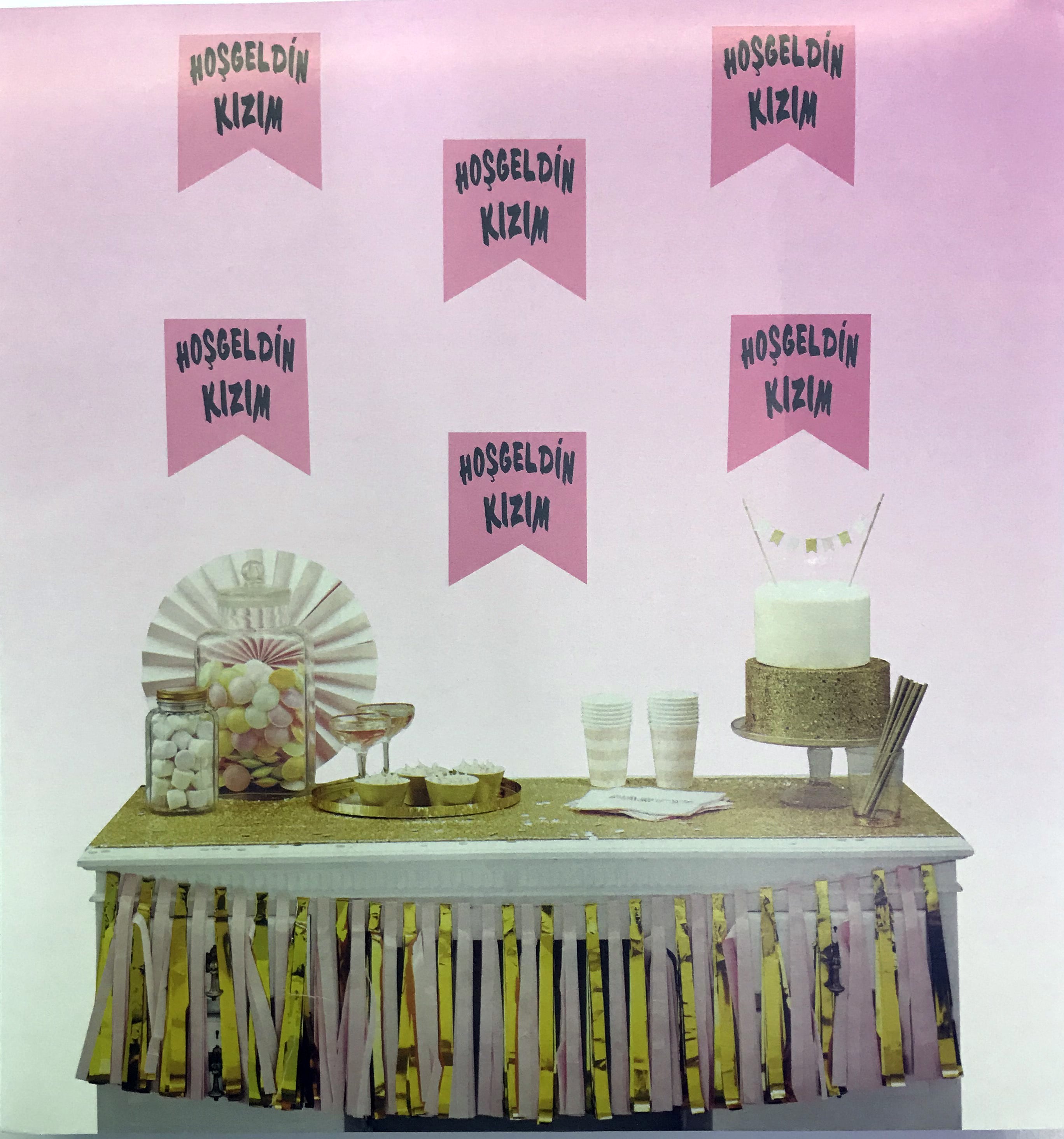 Pembe Üzeri  Renk Hoşgeldin Kızım Bayrak Süs (4172)