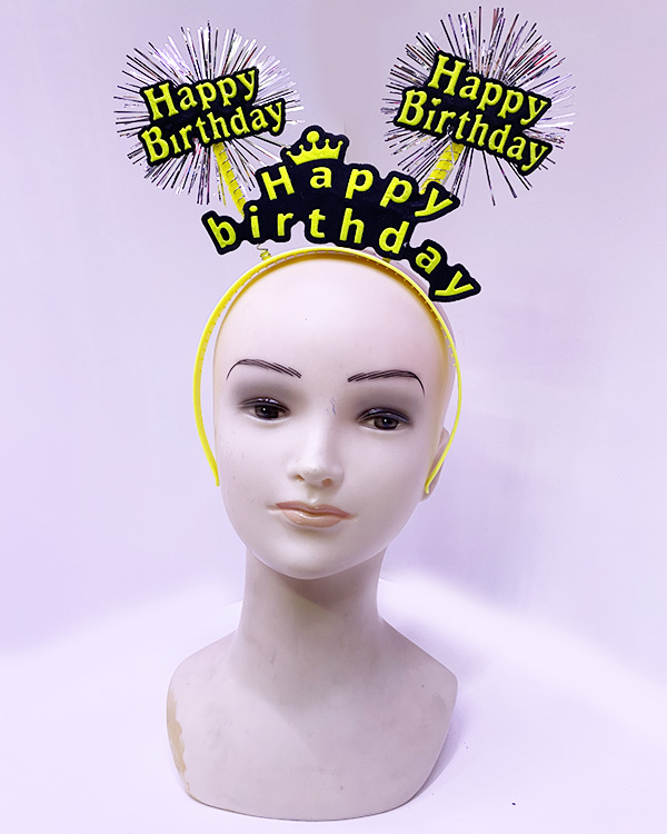 Happy Birthday Püsküllü Neon Sarı Renk Doğum Günü Tacı 22X19 Cm (4172)