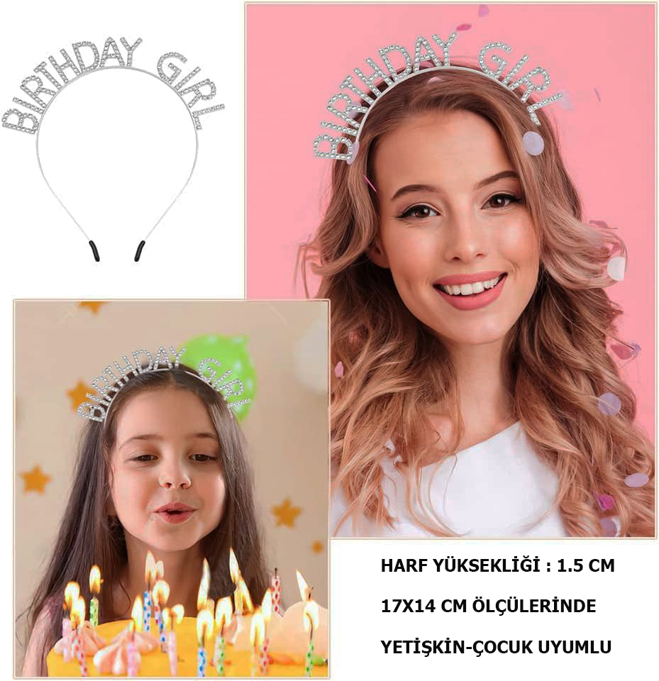 Kristal Taşlı  Birthday Girl Yazılı Doğum Günü Parti Tacı 19X11 Cm (4172)