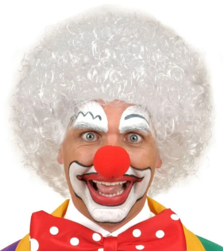 Beyaz Renk Kıvırcık Afro Bonus Peruk Saç Ve Kırmızı Sünger Burun Seti (4172)