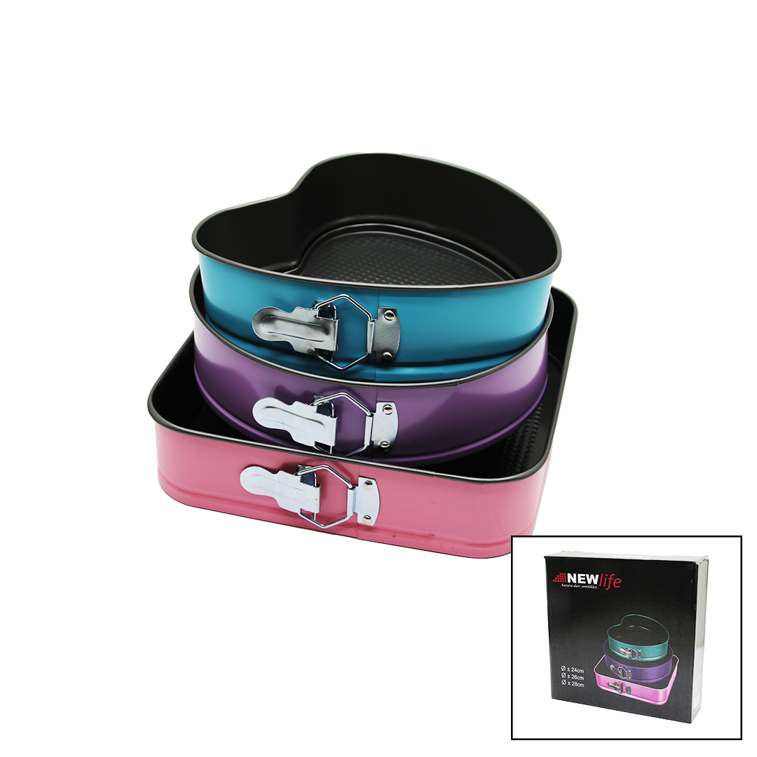 3 Parça  Set Metal Kek Kalip Kelepçeli̇ Kalp - Kare - Yuvarlak