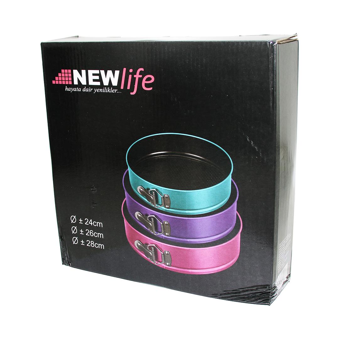 3 Parça  Yuvarlak - Renkli̇ Kelepçeli̇ Metal Kek Kalip 24-26-28Cm