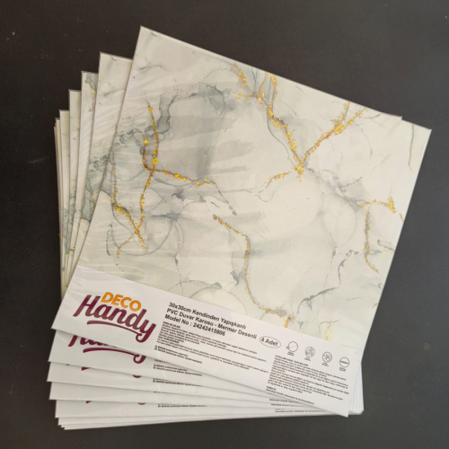 Decohandy  Pvc Yer Karosu 30X30Cm 4'Lü Paket - Mermer Desenli Beyaz  0,36M2