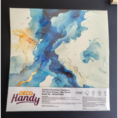 Decohandy 30X30 Cm Pvc Duvar Karosu 4'Lü Paket - Mavi Desen