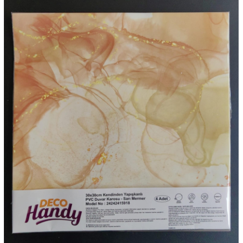Decohandy 30X30 Cm Pvc Duvar Karosu 4'Lü Paket - Sarı Mermer