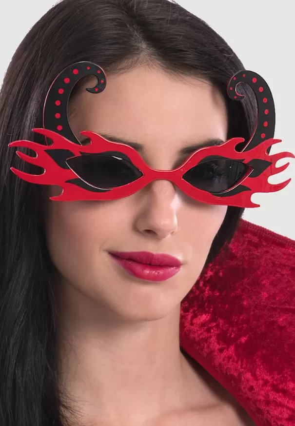 Siyah Boynuzlu Kırmızı Renk Alevli Parti Gözlüğü 21X10 Cm (4172)