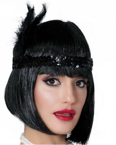 Siyah Renk Tüylü Çarliston Saç Bandı Kafa Bandı (4172)