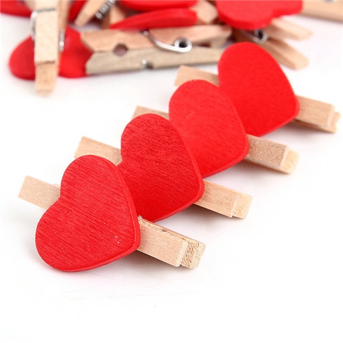 10'Lu Kalp Şekilli Ahşap Mandallar 3.5Cm (10'Lu Set-10 Paket)