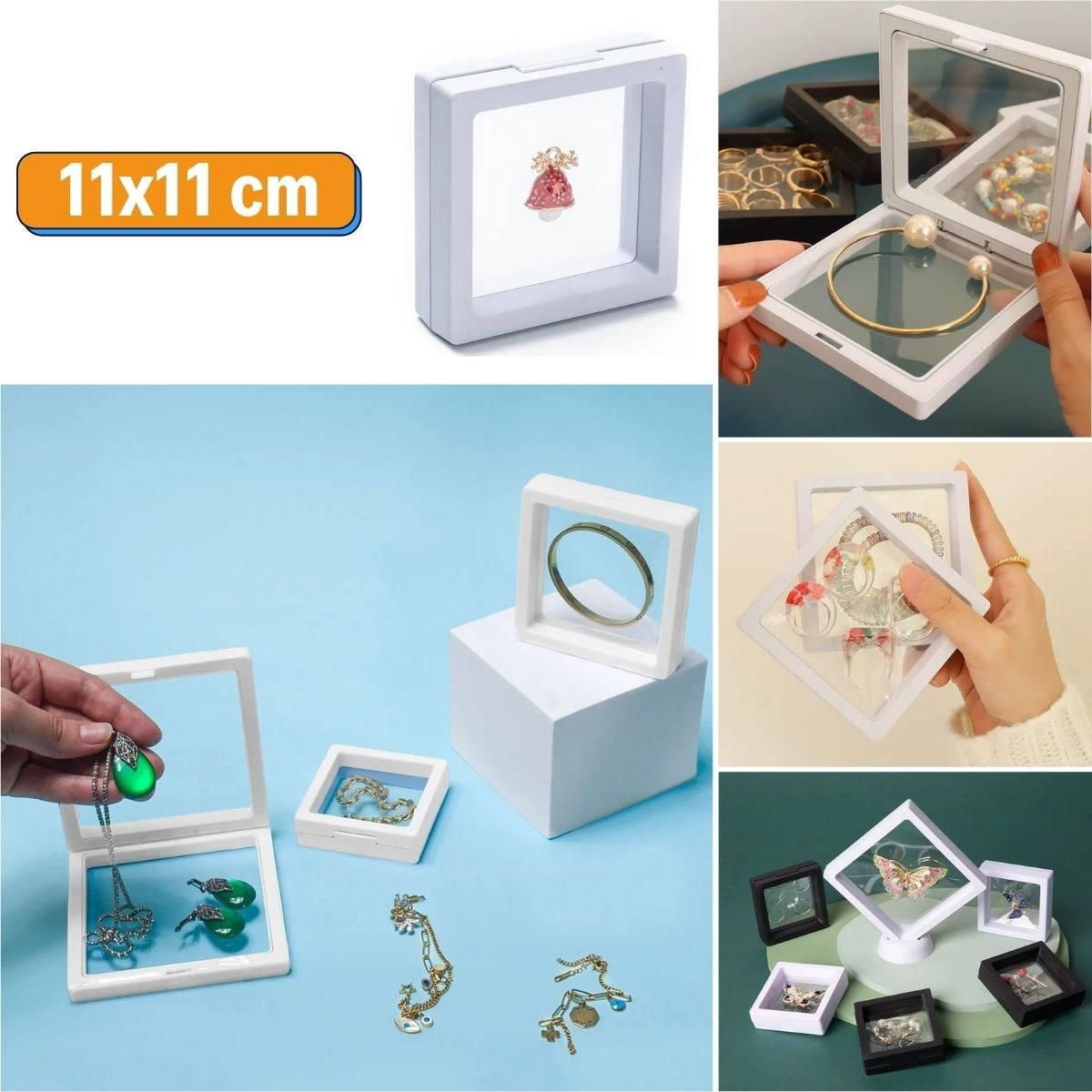 11X11Cm Standlı 3D Takı Ziynet Hatıra Koleksiyon Saklama Kutusu Şeffaf Film Çerçevesi (4172)