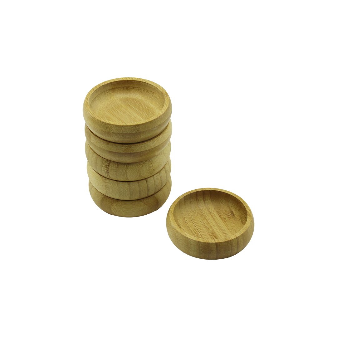 6 Adet - Yuvarlak Ahşap Bambu Çerezli̇k - Lokumluk Kase Deri̇nli̇k: 1.7Cm  - Çap: 8.8Cm (4172)