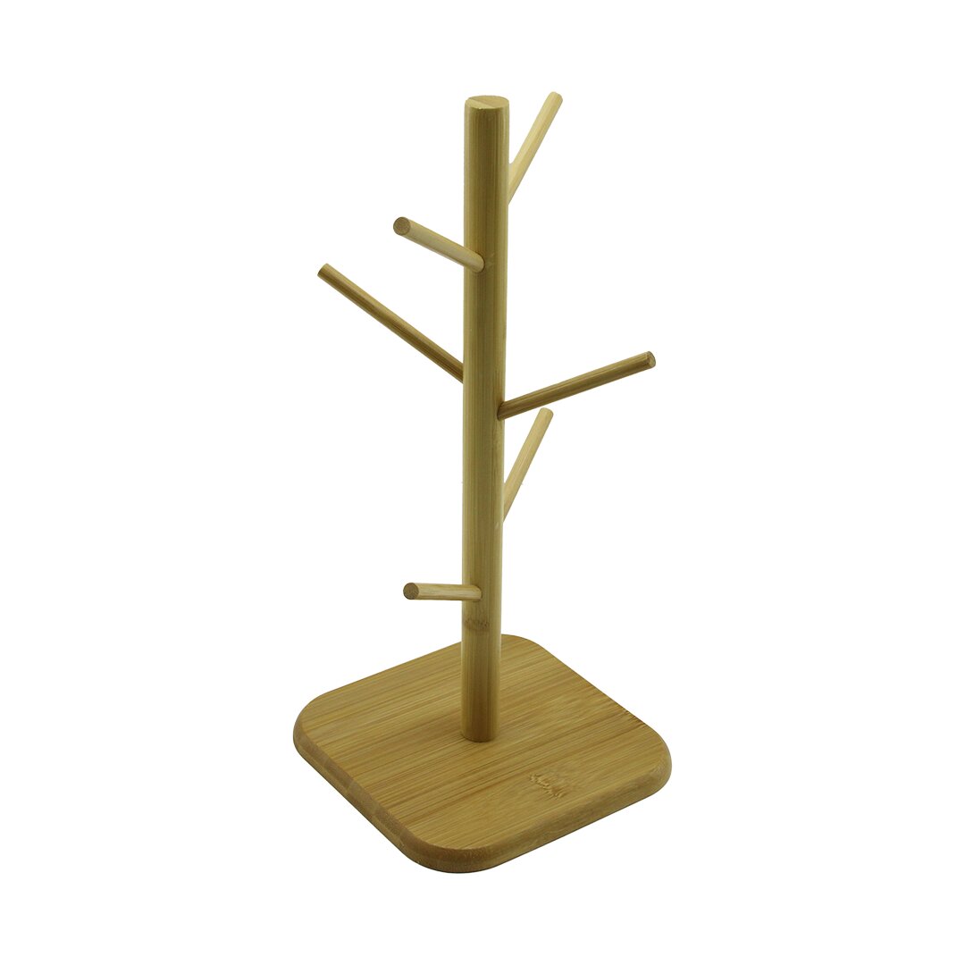 6 Kollu Ahşap Bambu  Organi̇zer Askilik  Fi̇ncan - Kupa Bardak  Kare Taban=16Cm Y=34.5Cm (4172)