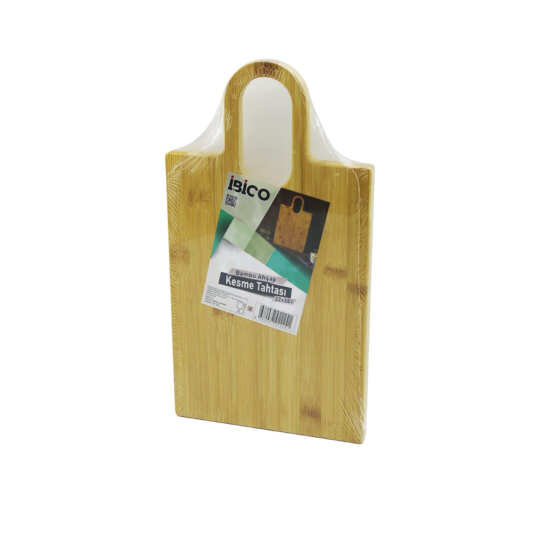 Di̇kdörtgen=22X38Cm Ahşap Bambu Kesi̇m Panosu - Kesme Tahtasi Oval Kulplu (4172)