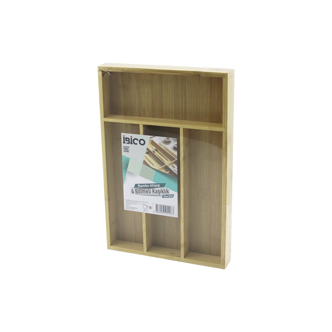 4 Bölmeli̇ Ahşap Bambu Kaşiklik  24X33Cm (4172)