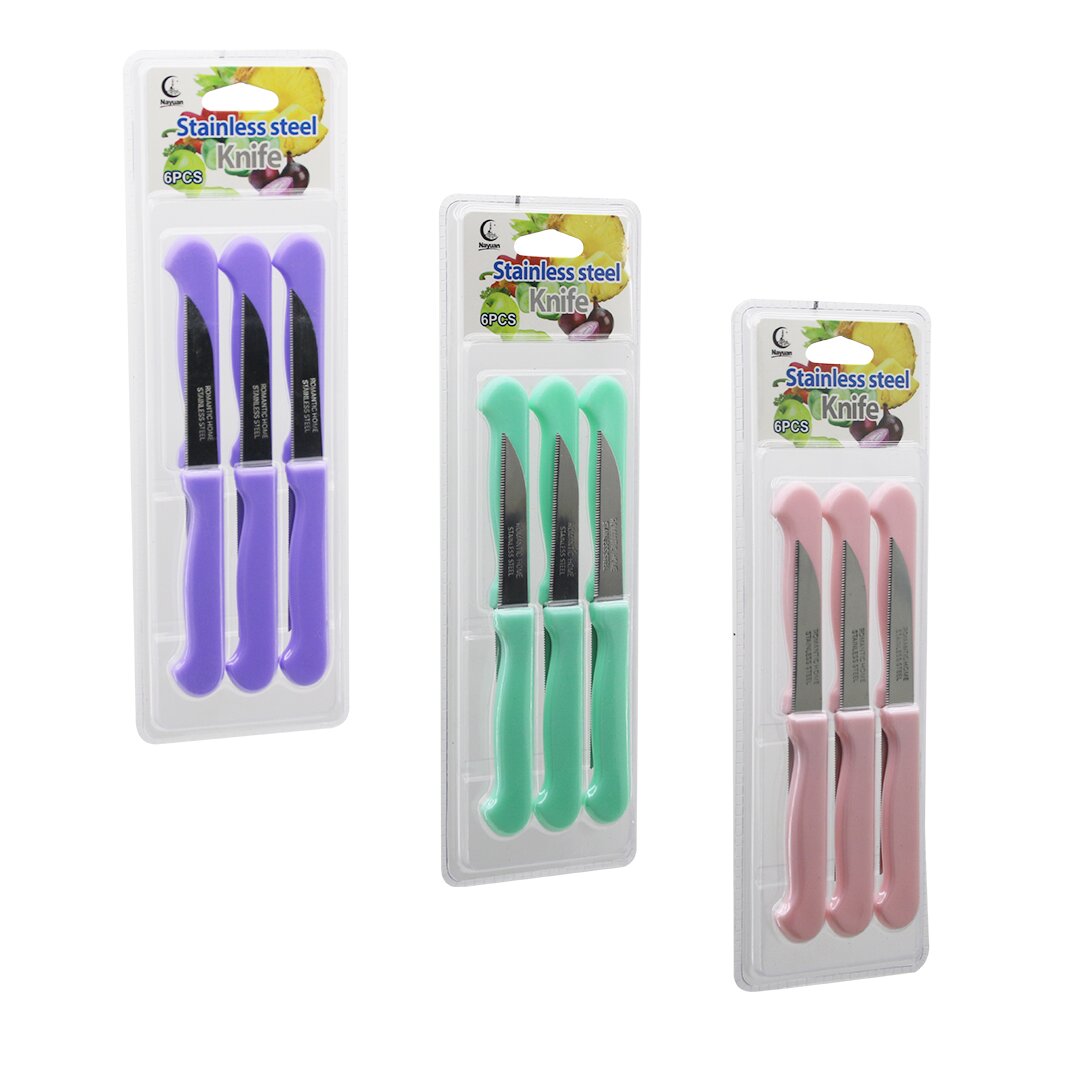 6Pcs Meyve Biçak  Renkli̇ Plasti̇k Sapli   Vakumlu Ambalaj   Brkt-806155 (4172)