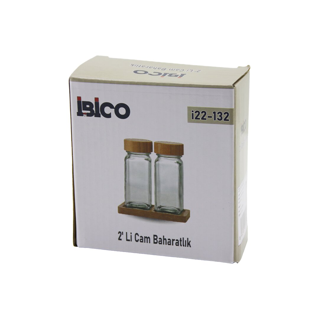 2Pcs Bambu Kapakli Cam Tuzluk - Bi̇berli̇k - Baharatlik 120Ml (4172)