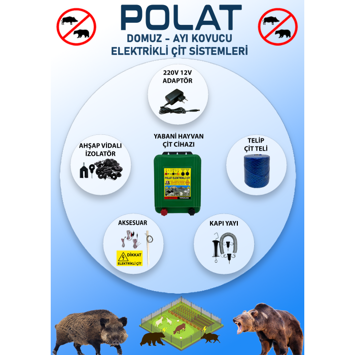 POLAT 220V ADAPTÖRLÜ EKO 500 Metre (5-10 DÖNÜM) Elektrikli Çit