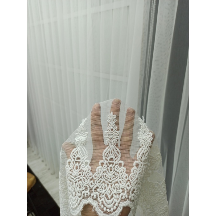 Eteği Nakışlı Grek Zeminli Tül Perde - 8506