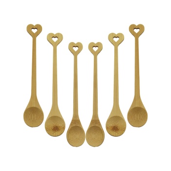 ZHU ZHİ YUAN DMR-8465 ( 6PCS & YUVARLAK & KALP FİGÜR SAPLI  ) AHŞAP BAMBU ( ÇAY KAŞIK ) SETİ*500