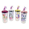 KRD HOME-23020 ( RENKLİ KAPAKLI ) ÇİFT CİDARLI & UNİCORN DESENLİ & PİPETLİ PLASTİK BARDAK*60