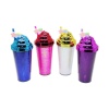 KRD HOME KRD-23047 ( KÜLAH DONDURMA MODELİ ) ( RENKLİ ) ÇİFT CİDARLI & PUL KAPLAMALI & PİPETLİ PLASTİK BARDAK*60