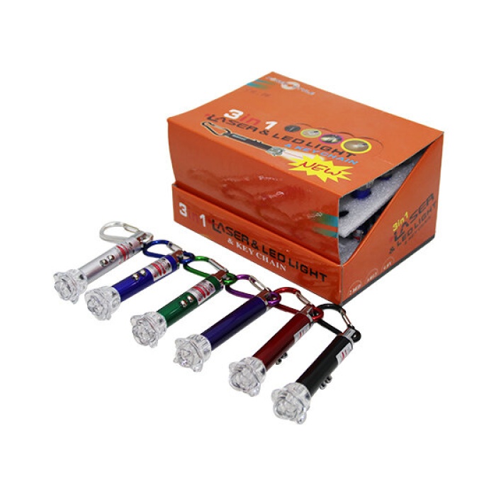 OLGUN ( GÜLLÜ BAŞLIK ) LASER LED LIGHT ( 4İN1 ) RENKLİ LAZER ANAHTARLIK FENER*24X50
