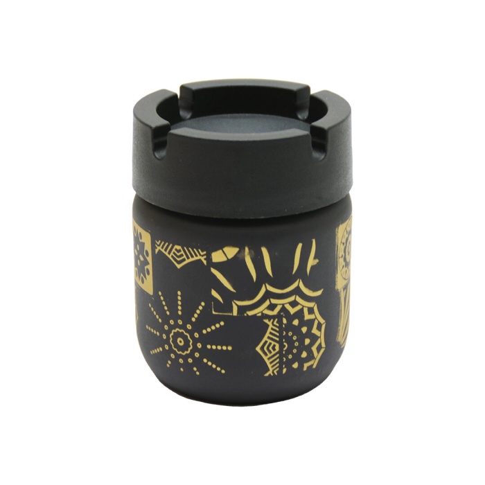 GLASS ASH BOX ORG-330 SİYAH & DESENLİ CAM HAZNELİ KÜLLÜK*24=K