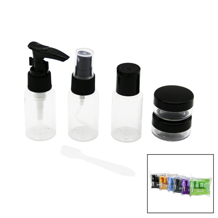 YAKUT-9784 SEYAHAT KOZMETİK SETİ (3-PLS.ŞİŞE & 3-KREM KUTU & 1-HUNİ & 1-SPATULA & 1-ÇANTA) *12X6
