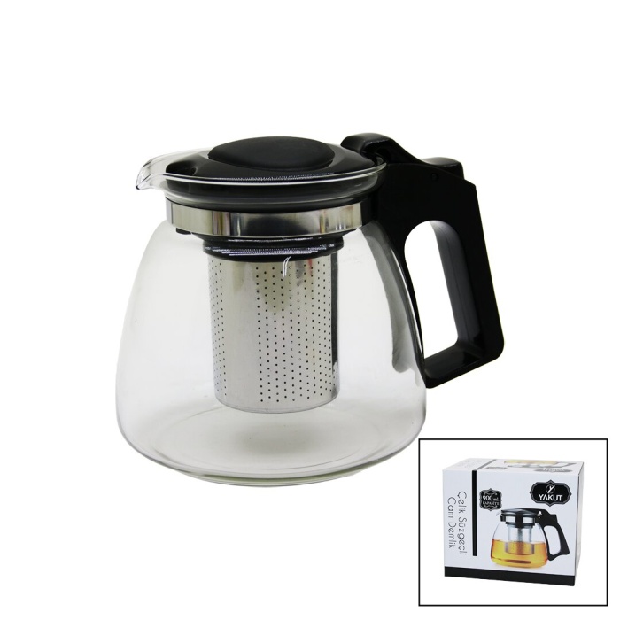 YAKUT-8882 ( 900ML ) ( CAM ) DEMLİK ( ÇELİK SÜZGEÇLİ & PLASTİK KULP & KAPAK & KROM ÇERÇEVE )*36