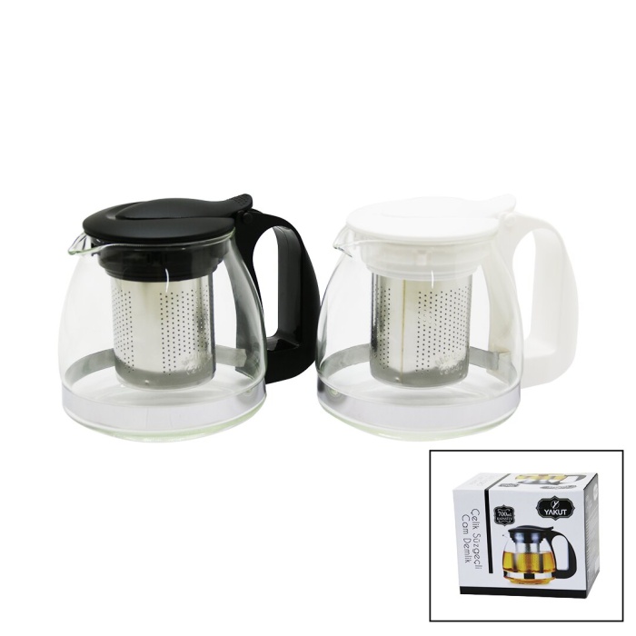 YAKUT-8510 ( 700ML ) ( CAM ) DEMLİK ( ÇELİK SÜZGEÇLİ & PLASTİK KULP & KAPAK & KROM ÇERÇEVE )*48
